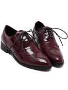 Romwe Wine Red Point Toe Pierced Lace Up Flats