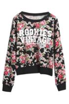 Romwe Letters And Floral Print Dual-toned Sweatshirt