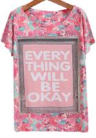Romwe Letter Floral Print T-shirt