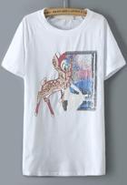 Romwe With Sequined Embroidered Deer Pattern T-shirt