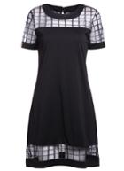 Romwe With Organza Plaid Straight Dress