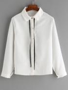 Romwe Lapel Tie Corduroy White Blouse