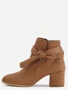 Romwe Brown Faux Suede Bind Bowknot Chunky Boots