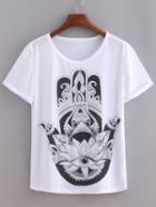 Romwe Hand Print White T-shirt