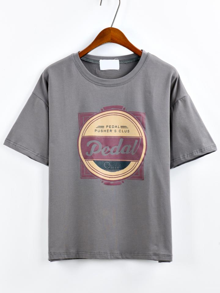 Romwe Grapic Print Grey T-shirt