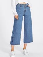 Romwe Frayed Waist And Hem Embroidered Culotte Jeans