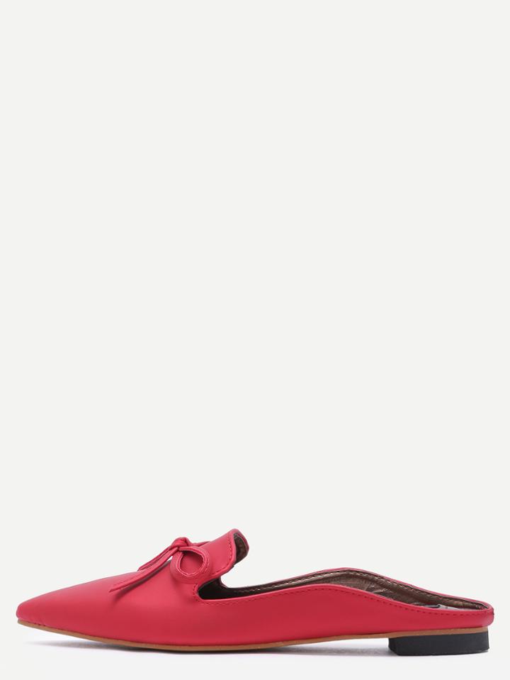 Romwe Red Satin Point Toe Bow Loafers