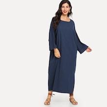 Romwe Solid Split Front Longline Dress