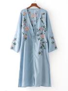 Romwe Flower Embroidery Lace Up Detail Split Dress