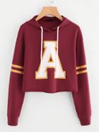 Romwe Raw Cut Hem Crop Varsity Hoodie