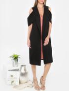 Romwe Black Lapel Cold Shoulder Long Outerwear