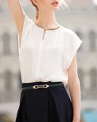 Romwe Short Sleeve Chiffon Loose White Top