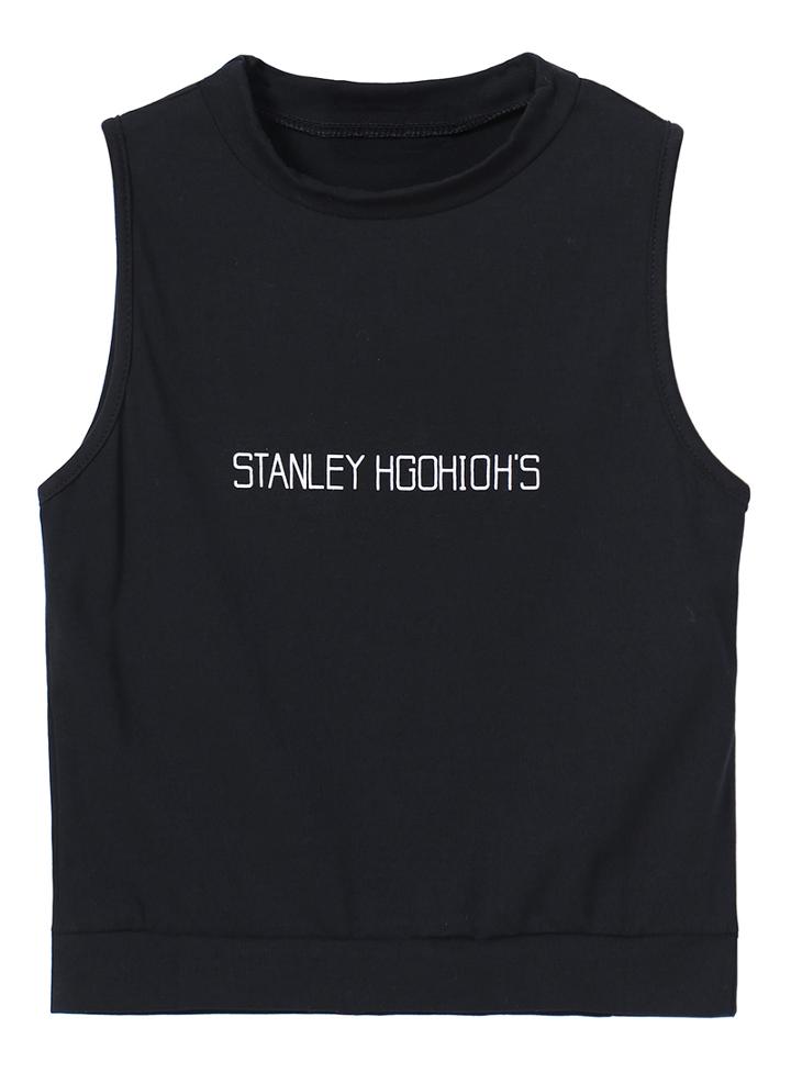 Romwe Sleeveless Stanley Hgohiohs Print Black Vest