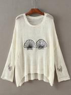 Romwe Beige Scallop Sequined High Low Sweater