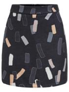 Romwe Geometric Print Zipper Grey Skirt