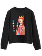 Romwe Black Poker Print Long Sleeve Sweatshirt