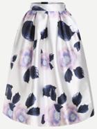 Romwe Floral Print Flare Skirt With Zipper