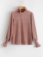 Romwe Fluted Sleeve Shirred Velvet Blouse