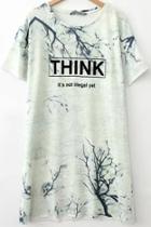 Romwe Grey Short Sleeve Branch Think Print Dress