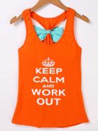 Romwe Scoop Neck Letter Print Bow Tank Top