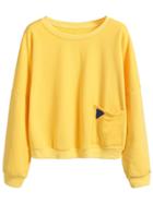 Romwe Yellow Dropped Shoulder Seam Patch Pocket Sweatshirt