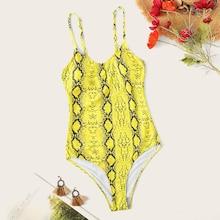 Romwe Snakeskin Print One Piece Cami Swimsuit