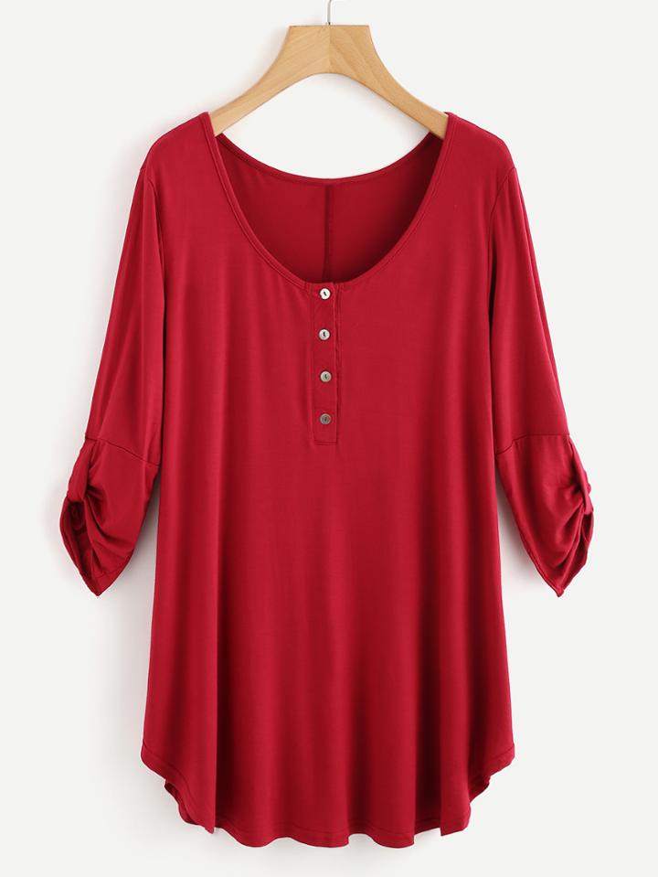 Romwe Single Breasted Long Tee