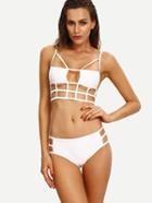 Romwe White Caged Bikini Set