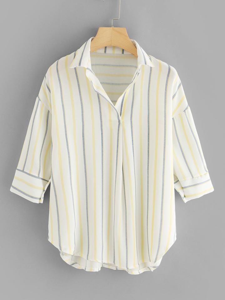 Romwe Drop Shoulder Striped Shirt