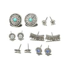 Romwe Flower & Round Stud Earrings 6pairs