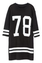 Romwe 78 Print Round Neck Cropped Sleeves Black Dress