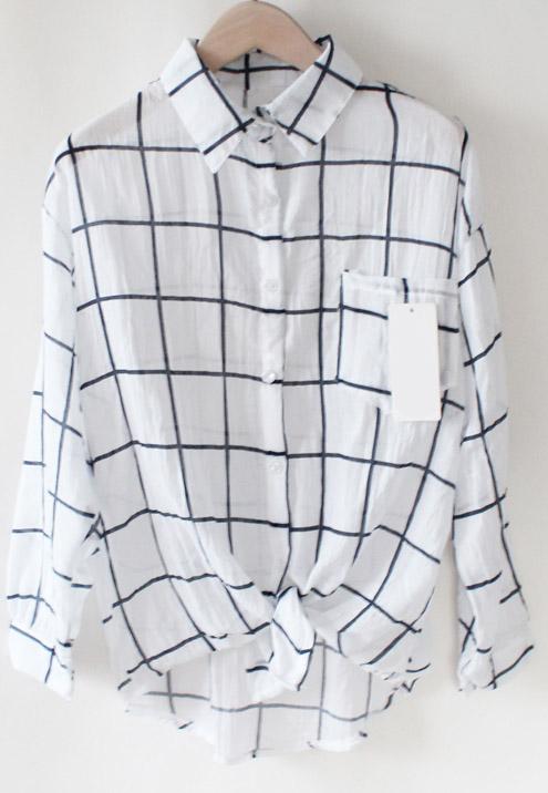Romwe Lapel With Pocket Plaid Black Blouse