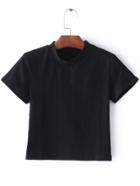 Romwe Black Mock Neck Short Sleeve Casual T-shirt