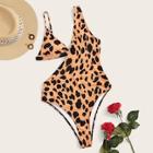 Romwe Leopard Asymmetrical One Piece Swimwear