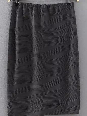 Romwe Elastic Waist Folds Slit Grey Skirt