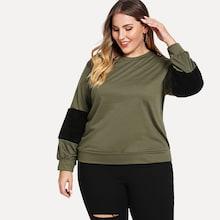 Romwe Plus Contrast Shearling Sweatshirt