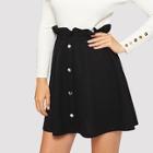 Romwe Paperbag Waist Button Front Skirt