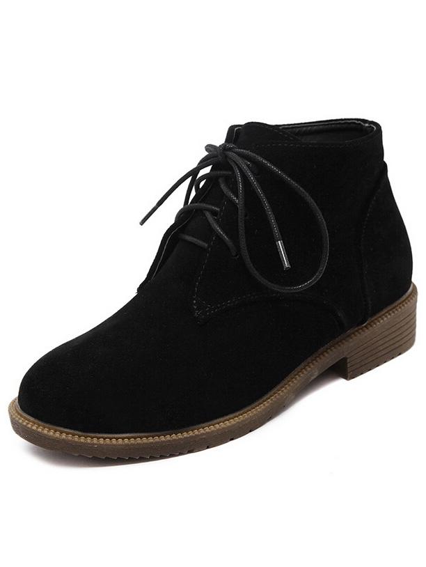 Romwe Black Round Toe Lace Up Boots