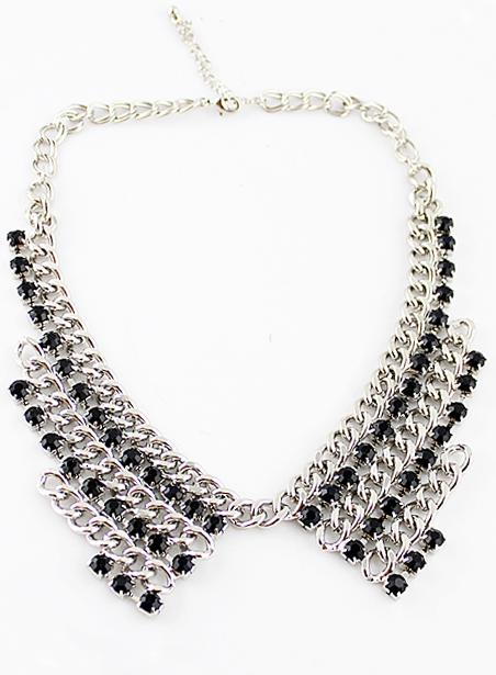 Romwe Black Beaded Chain False Collar Necklace
