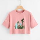Romwe Cactus Embroidery Tee