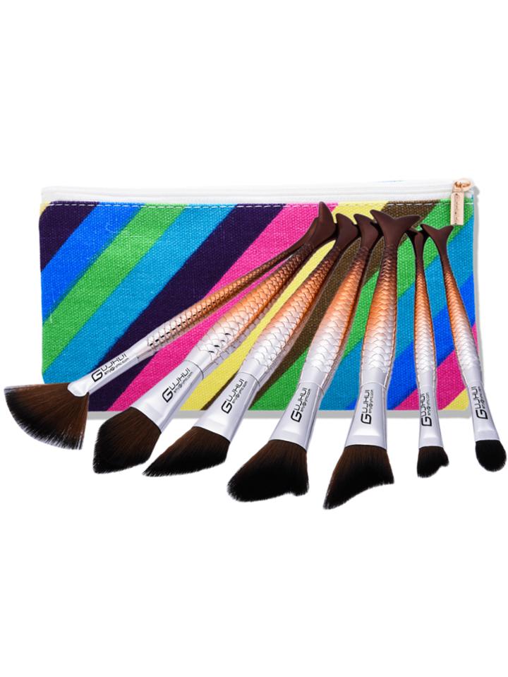Romwe 7pcs Mermaid Shaped Makeup Brush With Bag