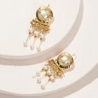 Romwe Faux Pearl Fringe Textured Drop Earrings 1pair