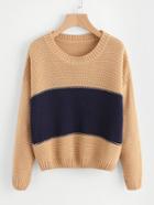 Romwe Ribbed Trim Two Tone Jumper