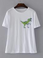 Romwe Dinosaur Embroidered Sequin Detail Tee
