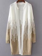 Romwe Khaki Color Block Long Cardigan