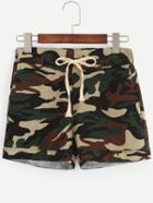Romwe Olive Green Camo Print Drawstring Shorts