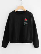 Romwe Floral Embroidered Double Sleeves Sweatshirt