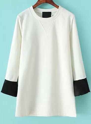 Romwe White Long Sleeve Vintage Loose Dress