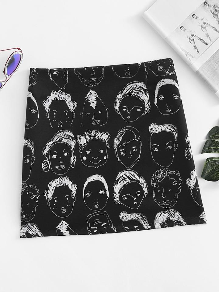 Romwe Figure Print Skirt