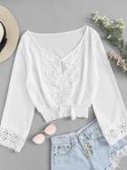 Romwe Lace Panel Fringe Tie Blouse